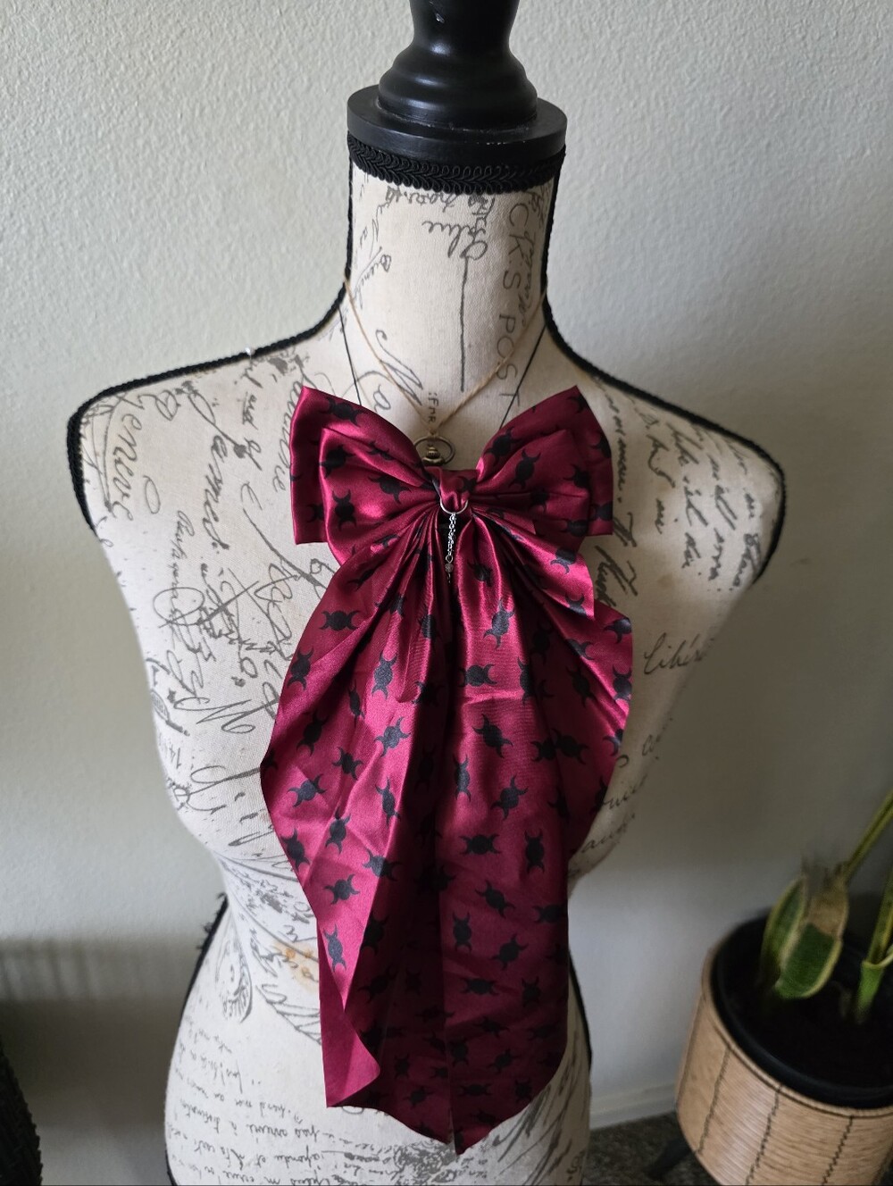 Statement Satin Bow with Black Triple Moon Motif